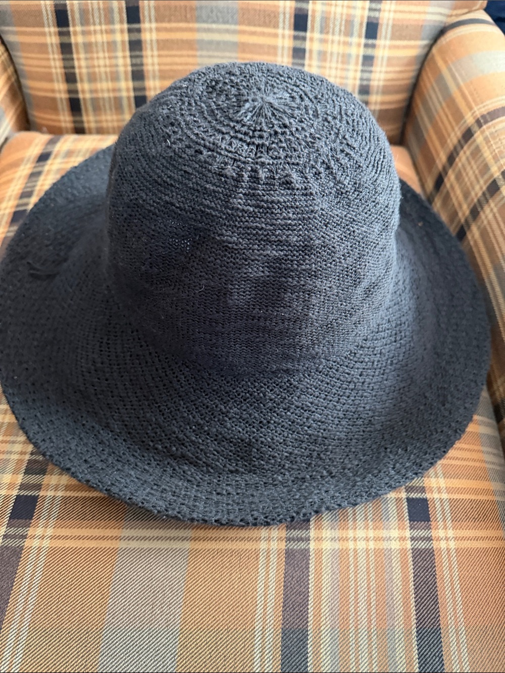 Black Knit Wide-Brim Hat with Subtle Logo Accent